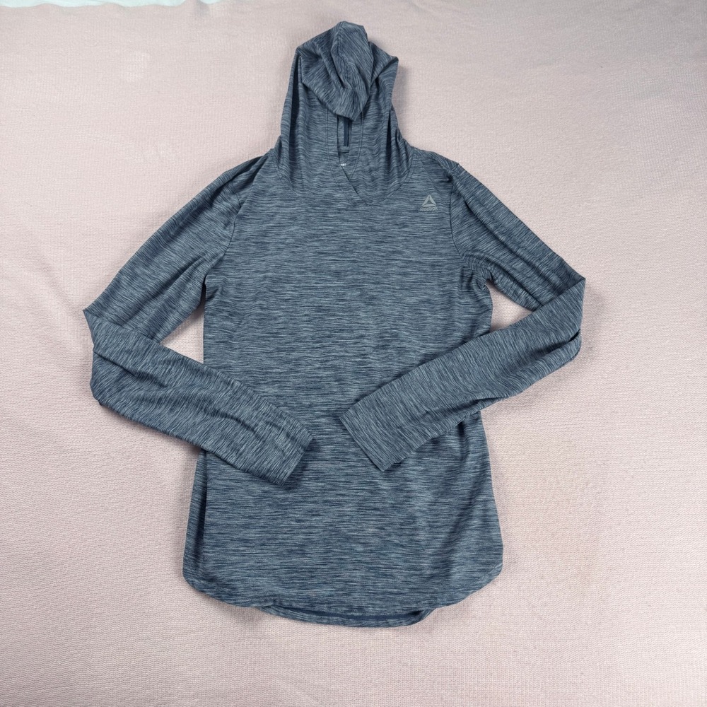Reebok Hoodie Womens M Blue Space Dye Long Sleeve Activewear Pullover